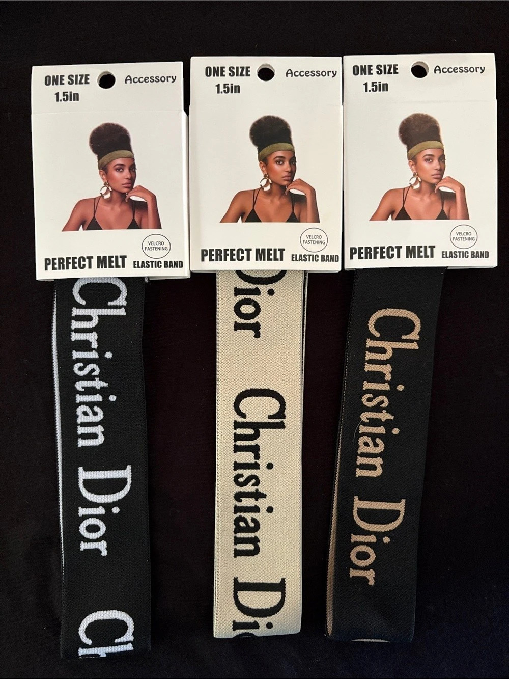 Perfect Melt Fashion Elastic Head Band 3-Pack Black & Beige NWT
